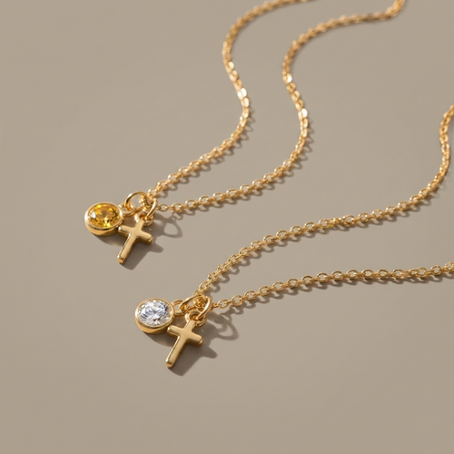 Birthstone Cross Necklace greige