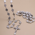 St. Benedict Medal & Crucifix, Polyhedron Silver Metal Alloy Chain Rosary