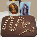 Virgin Mary & Crucifix, Round Champagne Pearl Alloy Chain Rosary