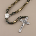 Miraculous Medal & Crucifix, Round Black Gallstone Nylon Cord Rosary