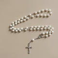 Miraculous Medal & Crucifix, White Pearl Ball Prayer Beads Rosary