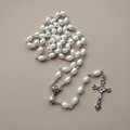 Holy Grail & Crucifix, Oval White Pearl Alloy Chain Rosary