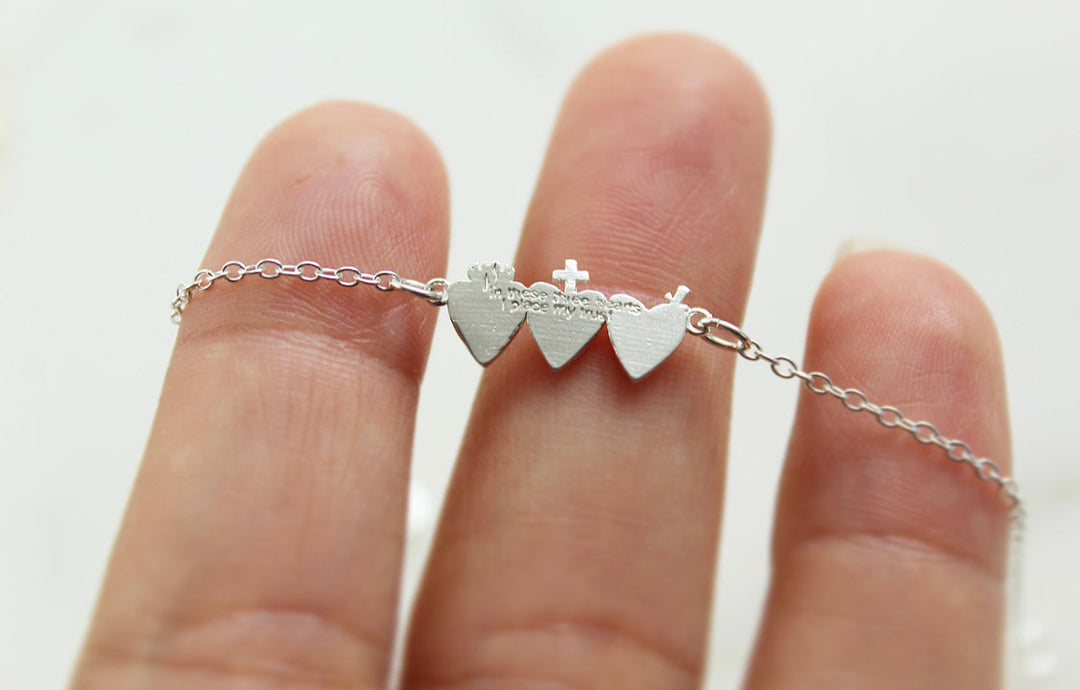 Sacred Hearts of the Holy Family Bracelet in Sterling Silver