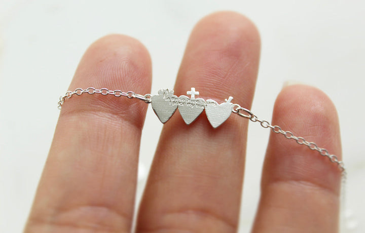 Sacred Hearts of the Holy Family Bracelet in Sterling Silver
