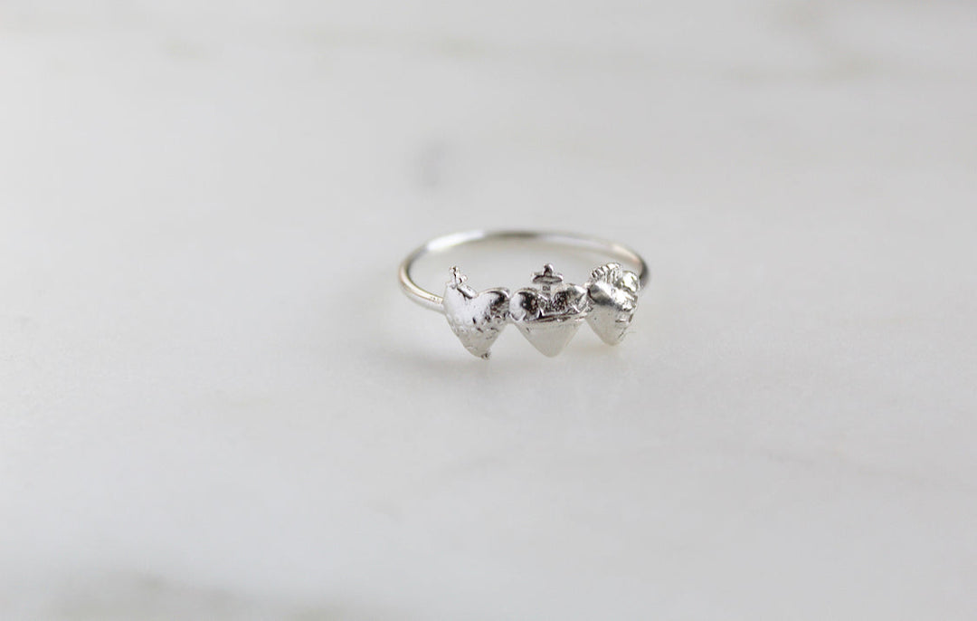 Sacred Hearts of the Holy Family Ring in Sterling Silver