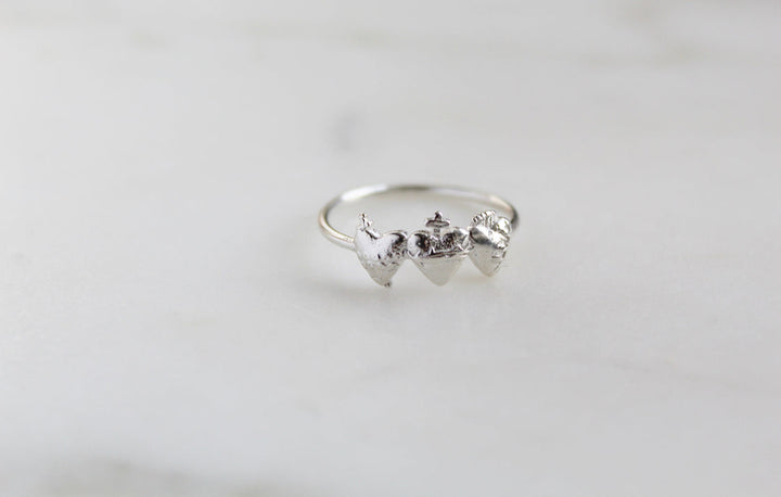 Sacred Hearts of the Holy Family Ring in Sterling Silver
