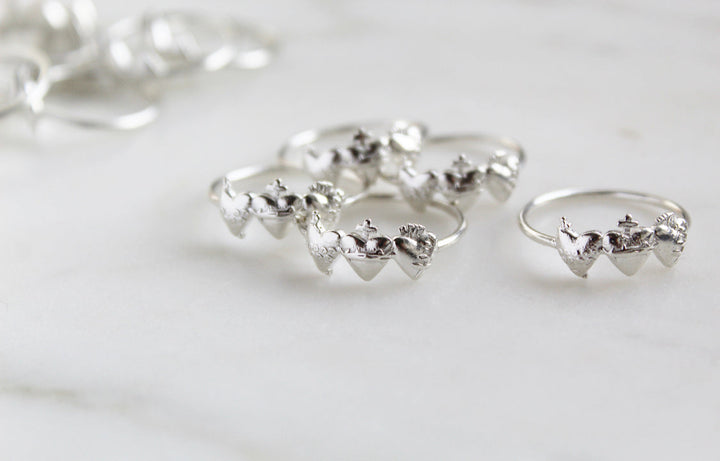 Sacred Hearts of the Holy Family Ring in Sterling Silver