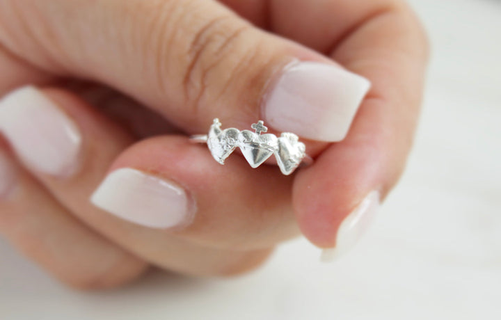 Sacred Hearts of the Holy Family Ring in Sterling Silver
