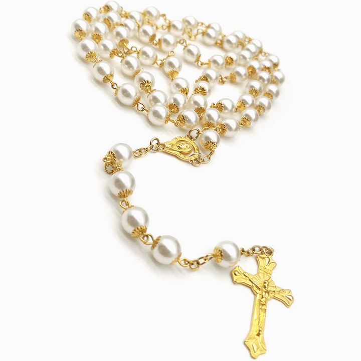 White Pearl Beads Catholic Blessing Rosary