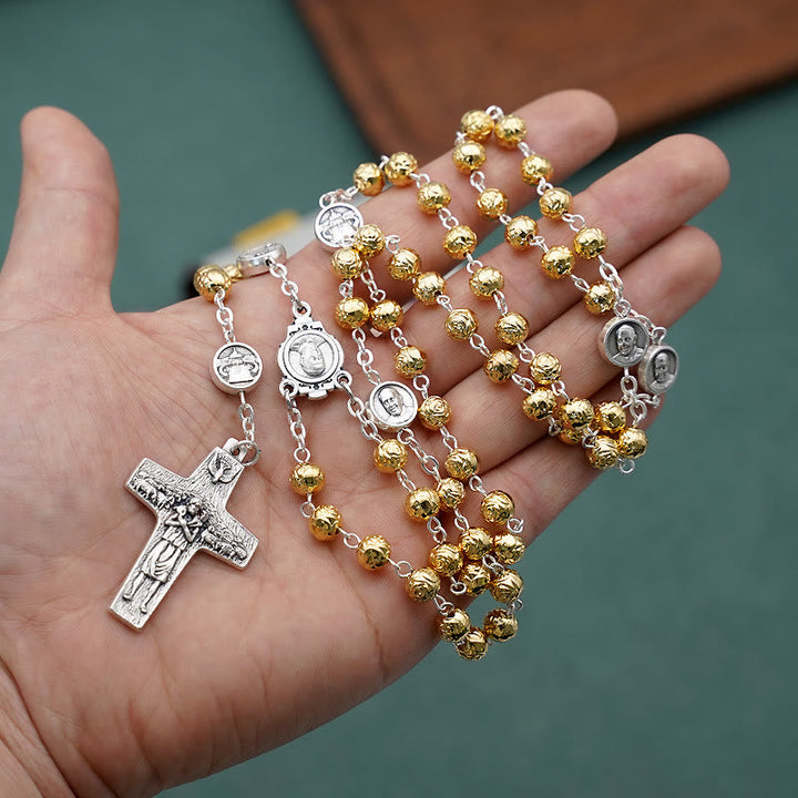 Handmade Alloy Gold Prayer Beads with Jesus Shepherd Crucifix Rosary