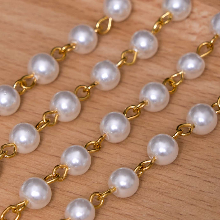 St. Benedict Medal & Crucifix, Round White Pearl Alloy Chain Rosary