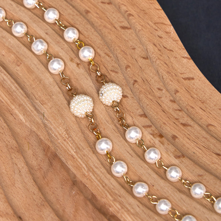St. Benedict Medal & Miraculous Medal, Round White Pearl Alloy Chain Rosary