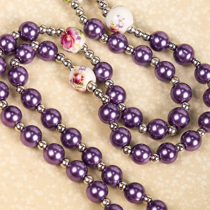 Miraculous Medal & Crucifix, Round Multicolor Pearl/Ceramics Rosary
