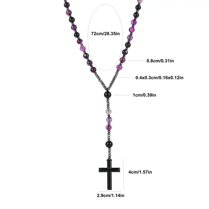 Purple Agate Natural Stone Cross Rosary