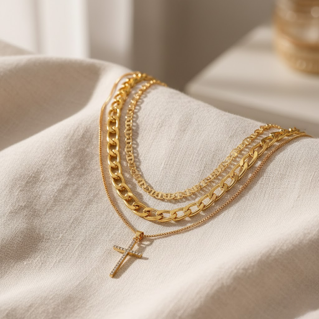 Triple Layer Cross Necklace