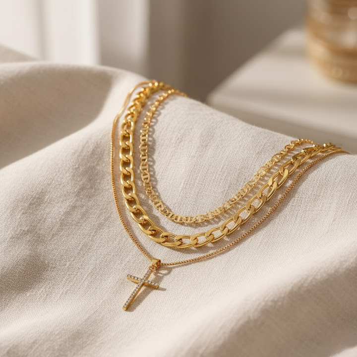 Triple Layer Cross Necklace