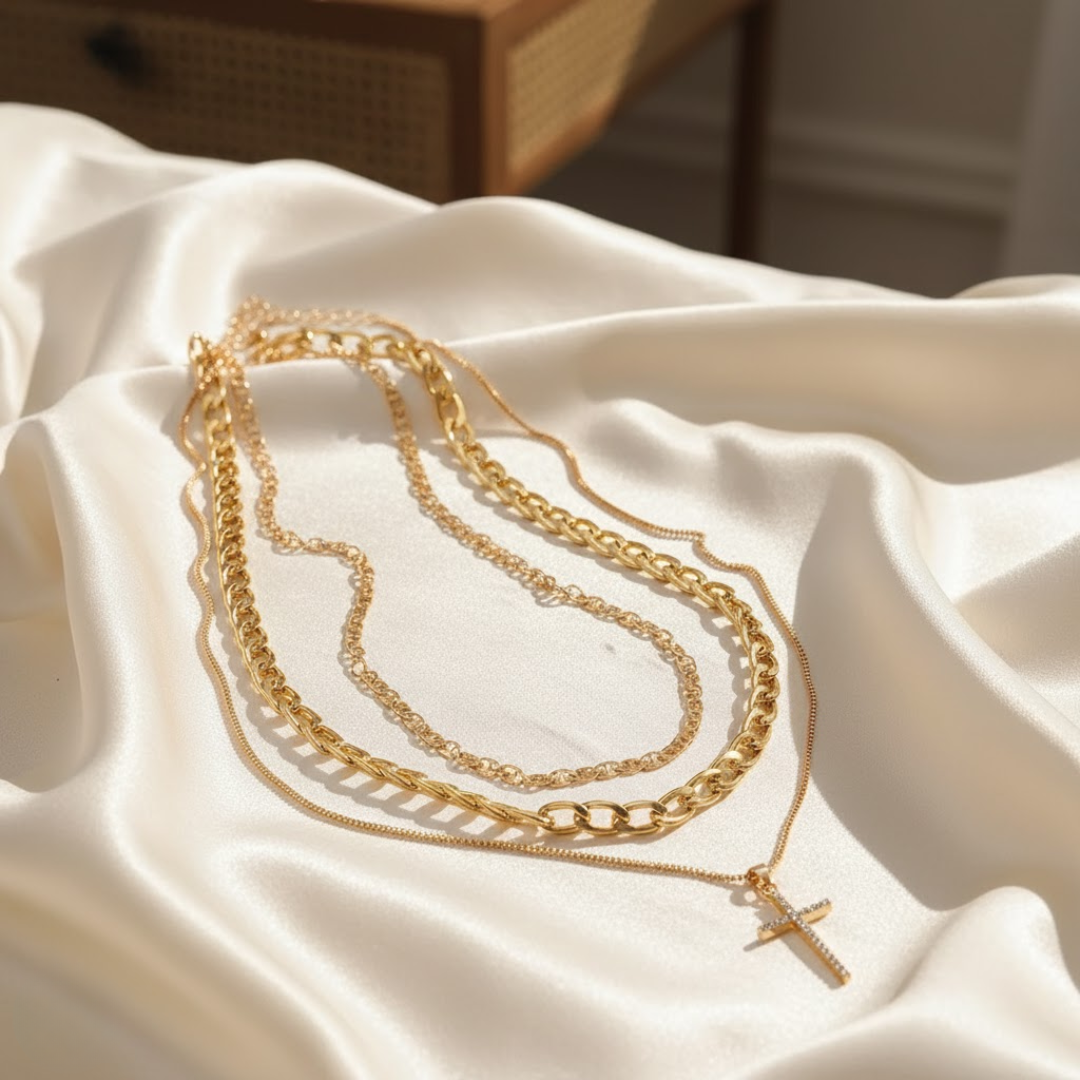 Triple Layer Cross Necklace