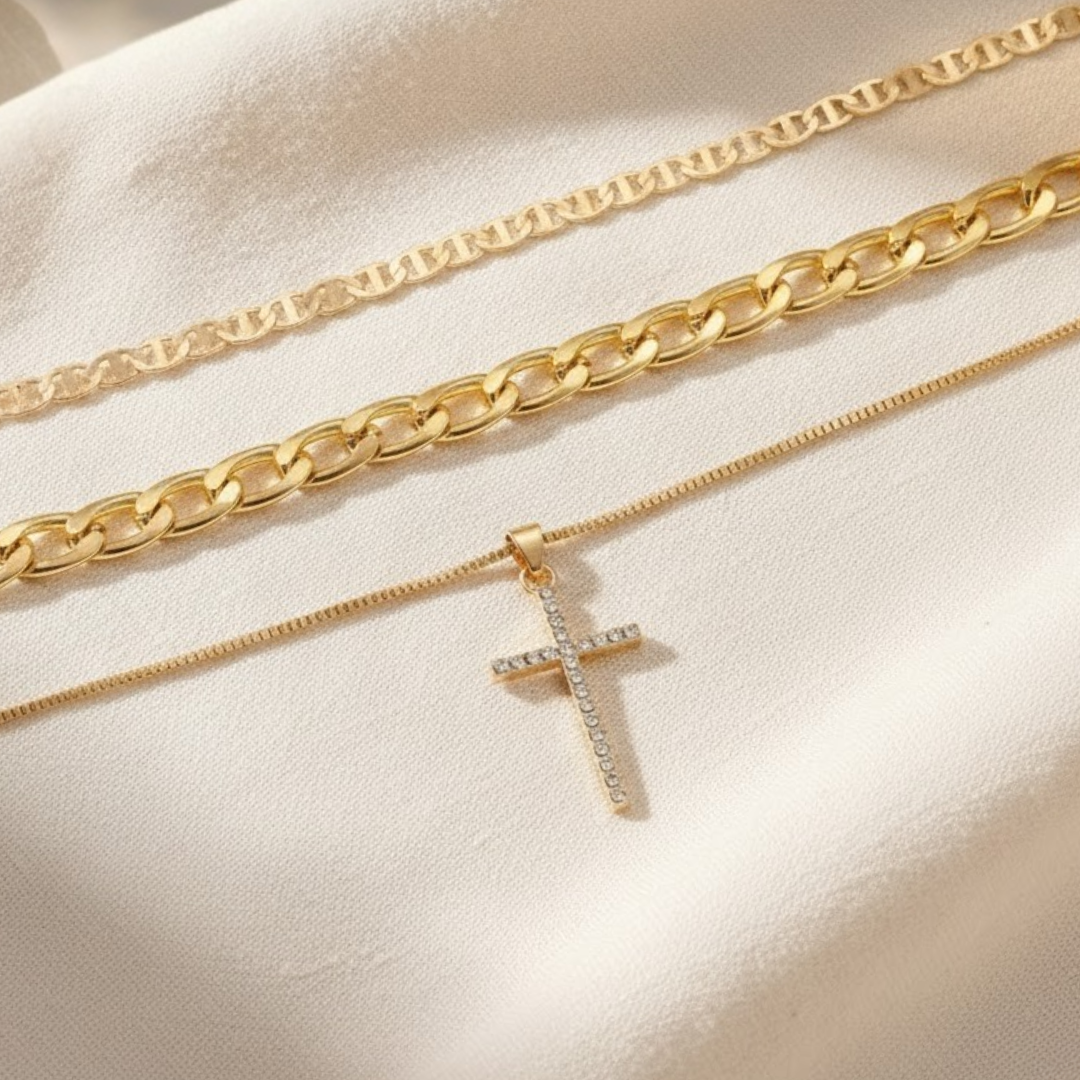 Triple Layer Cross Necklace