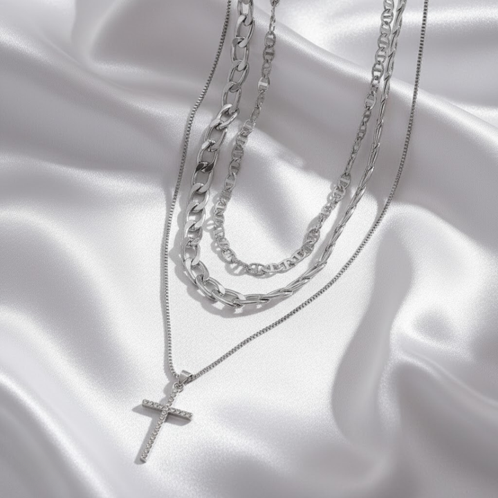 Triple Layer Cross Necklace