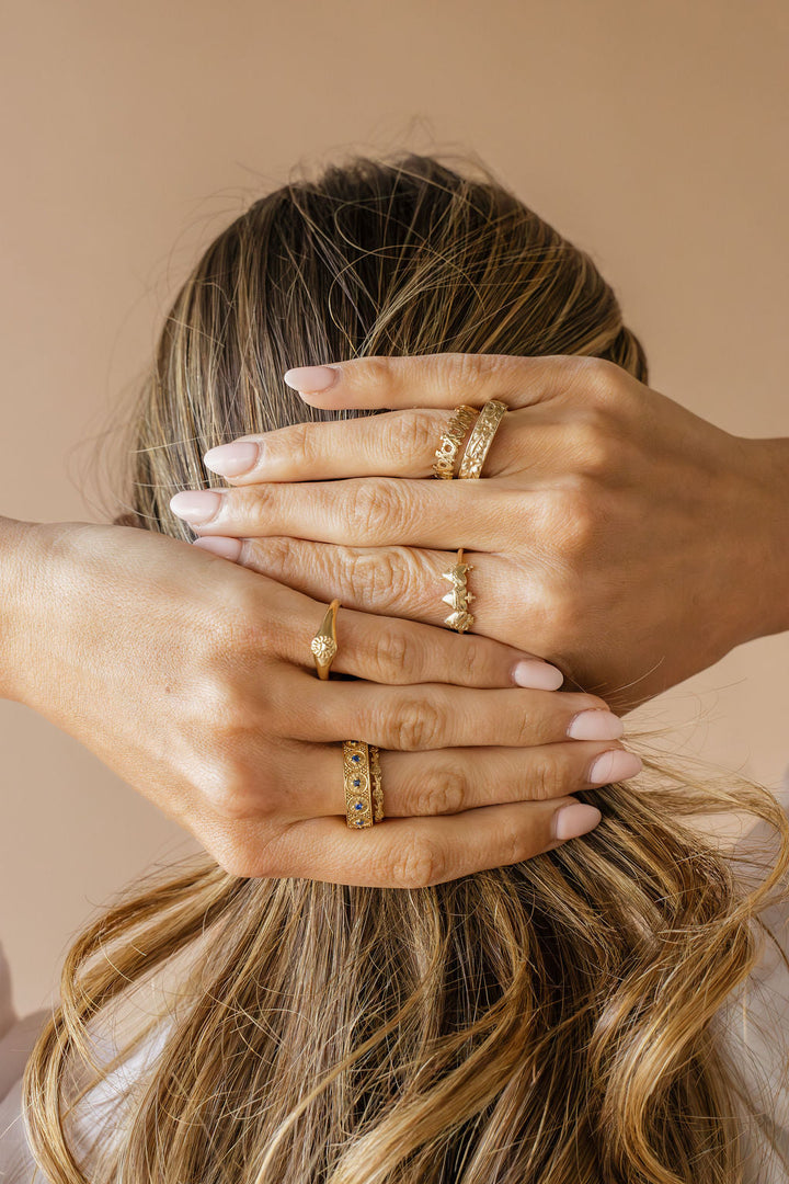 Sacred Hearts of the Holy Family Ring in Gold Vermeil