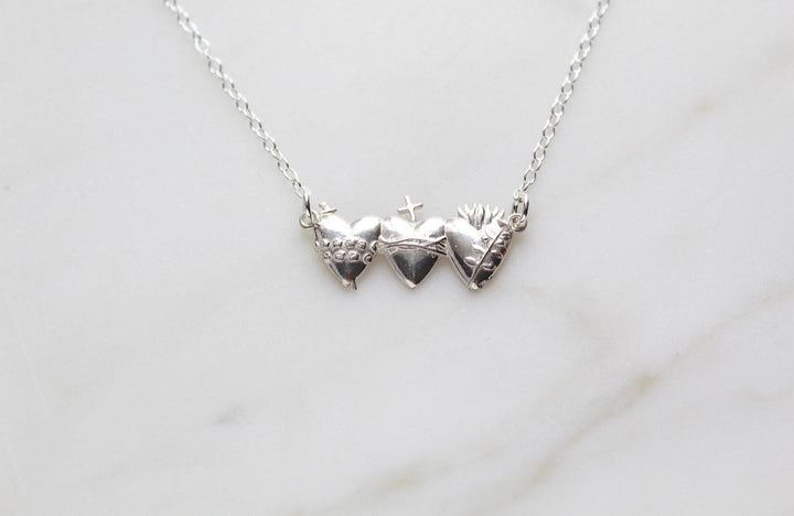 Sacred Hearts of the Holy Family Necklace in Sterling Silver