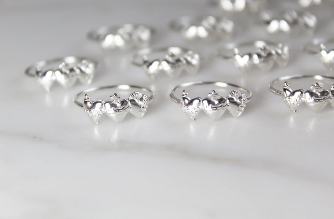 Sacred Hearts of the Holy Family Ring in Sterling Silver