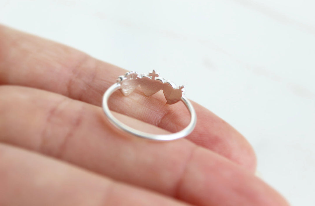 Sacred Hearts of the Holy Family Ring in Sterling Silver