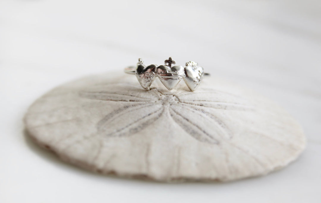 Sacred Hearts of the Holy Family Ring in Sterling Silver