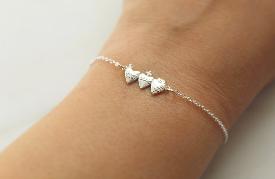 Sacred Hearts of the Holy Family Bracelet in Sterling Silver