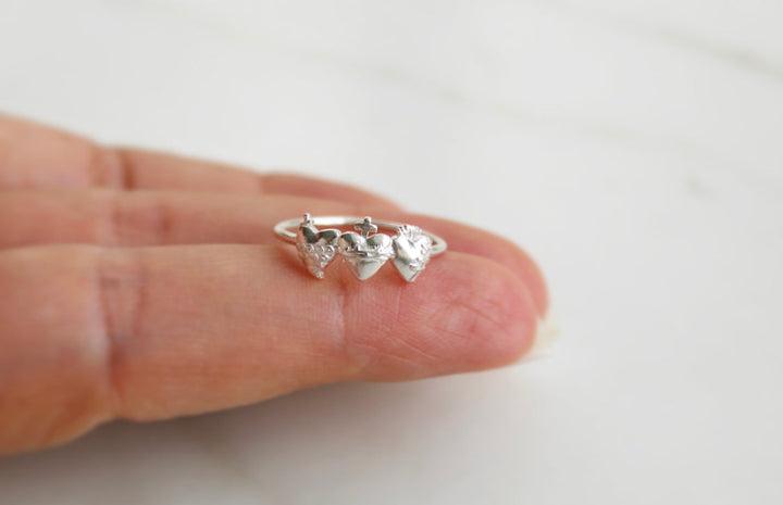 Sacred Hearts of the Holy Family Ring in Sterling Silver