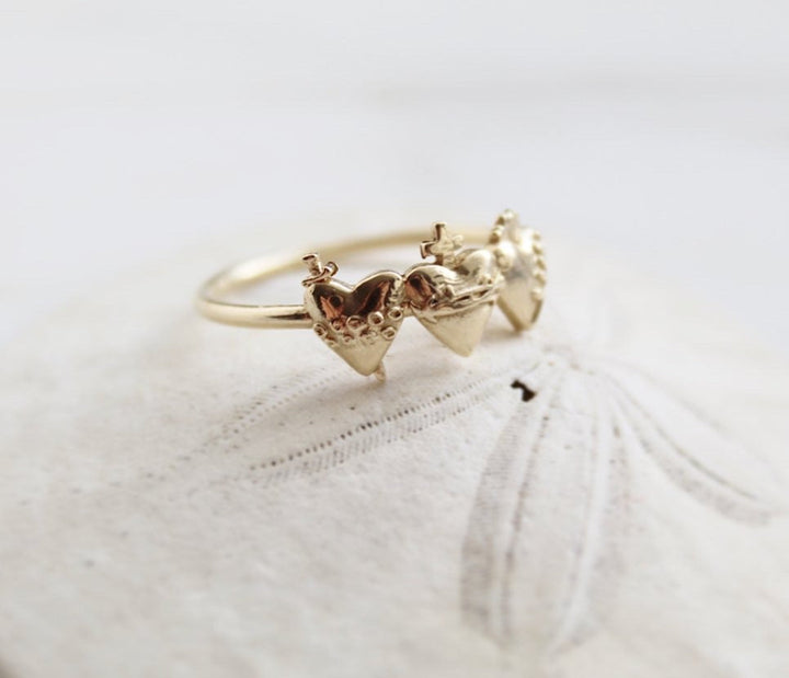 Sacred Hearts of the Holy Family Ring in Gold Vermeil