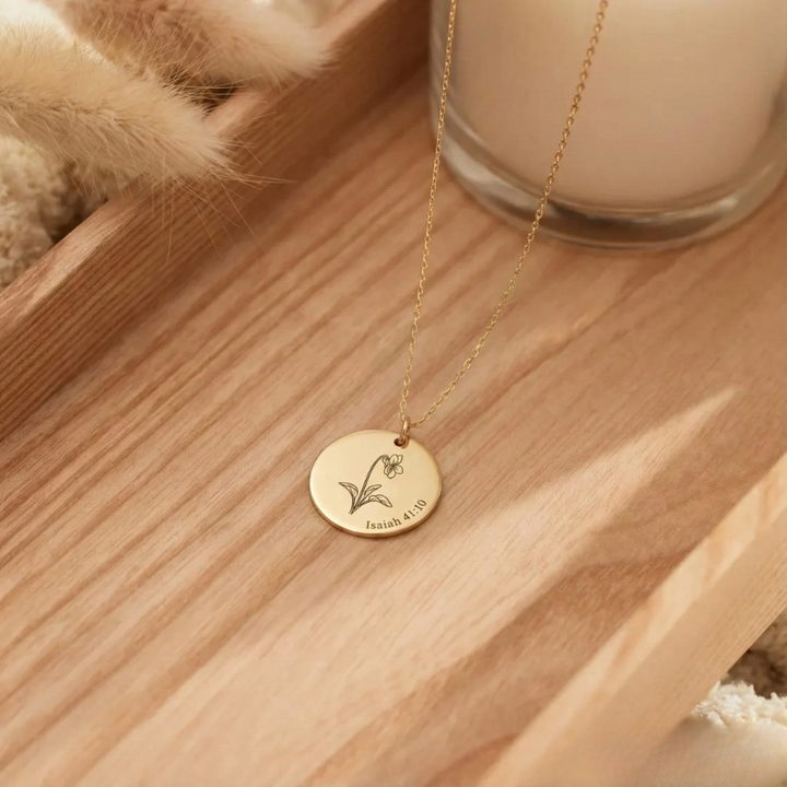 Birth Flower Engraved Necklace