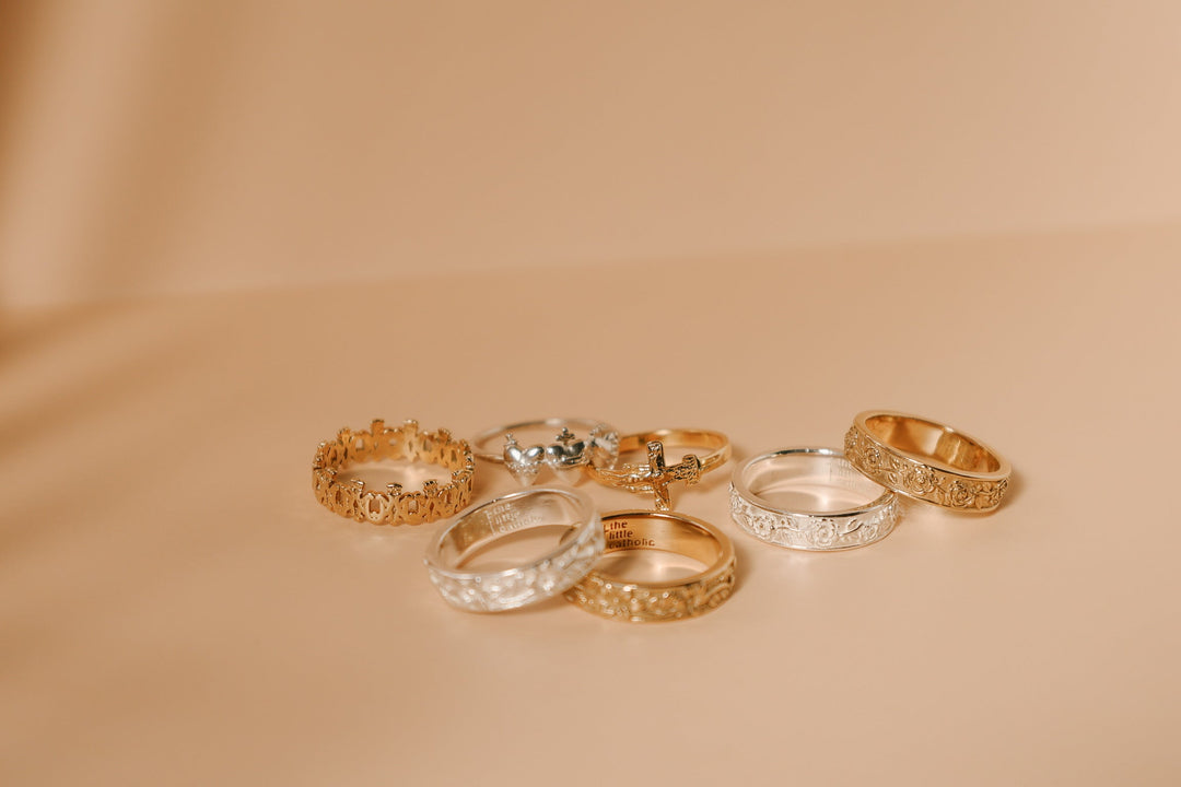 Sacred Hearts of the Holy Family Ring in Sterling Silver