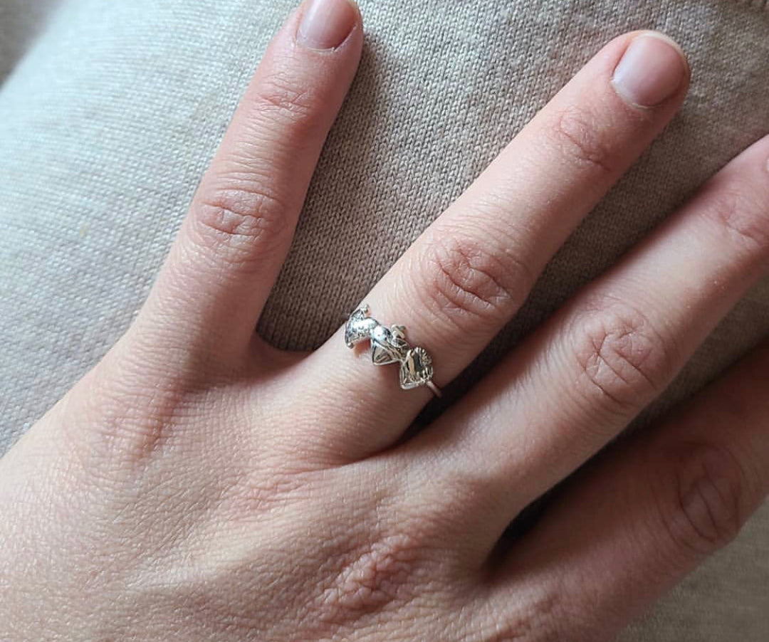 Sacred Hearts of the Holy Family Ring in Sterling Silver