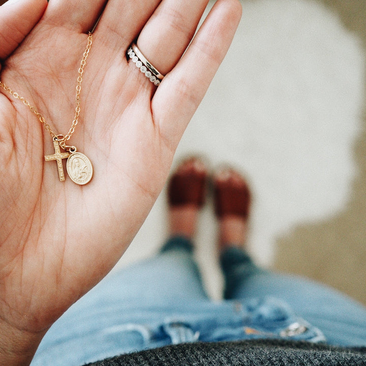 Floral Cross & Saint Necklace