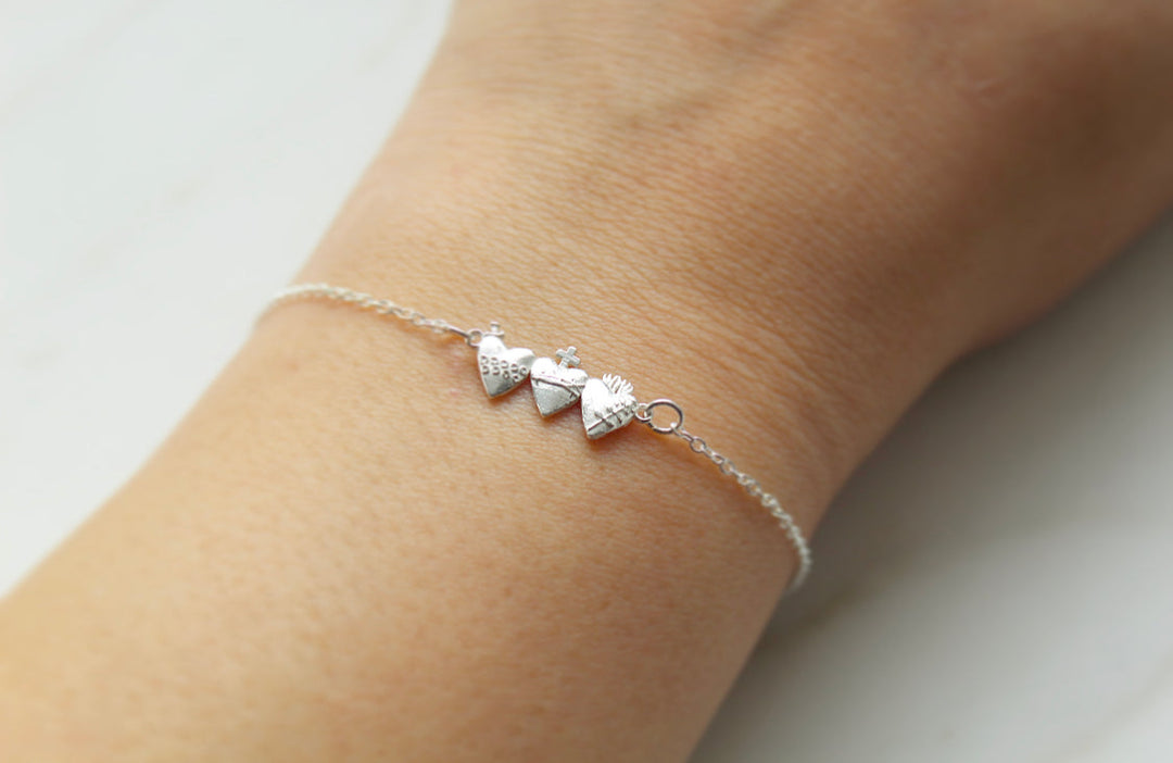 Sacred Hearts of the Holy Family Bracelet in Sterling Silver