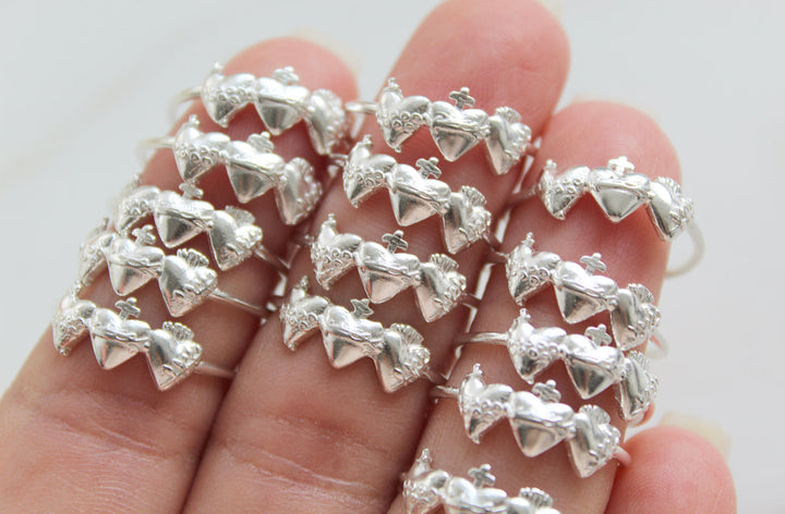 Sacred Hearts of the Holy Family Ring in Sterling Silver
