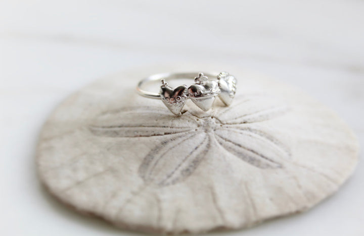 Sacred Hearts of the Holy Family Ring in Sterling Silver