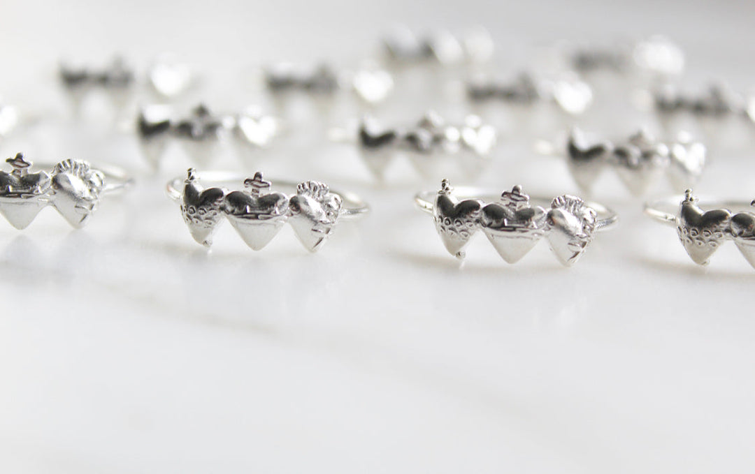 Sacred Hearts of the Holy Family Ring in Sterling Silver