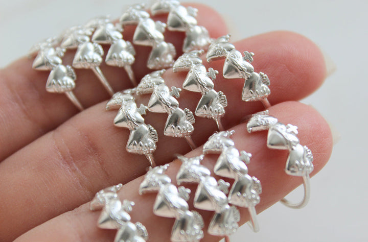 Sacred Hearts of the Holy Family Ring in Sterling Silver