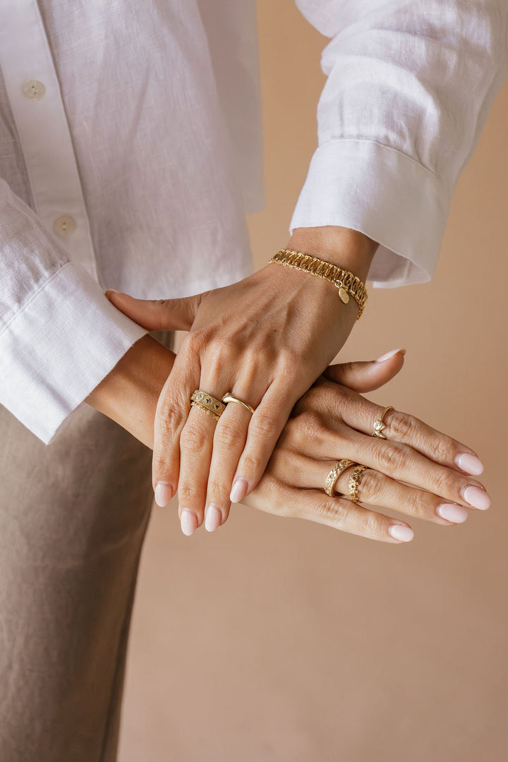 Sacred Hearts of the Holy Family Ring in Gold Vermeil