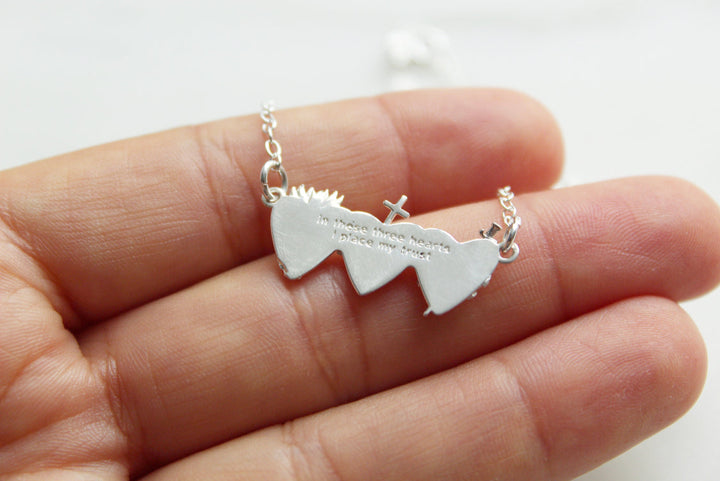 Sacred Hearts of the Holy Family Necklace in Sterling Silver
