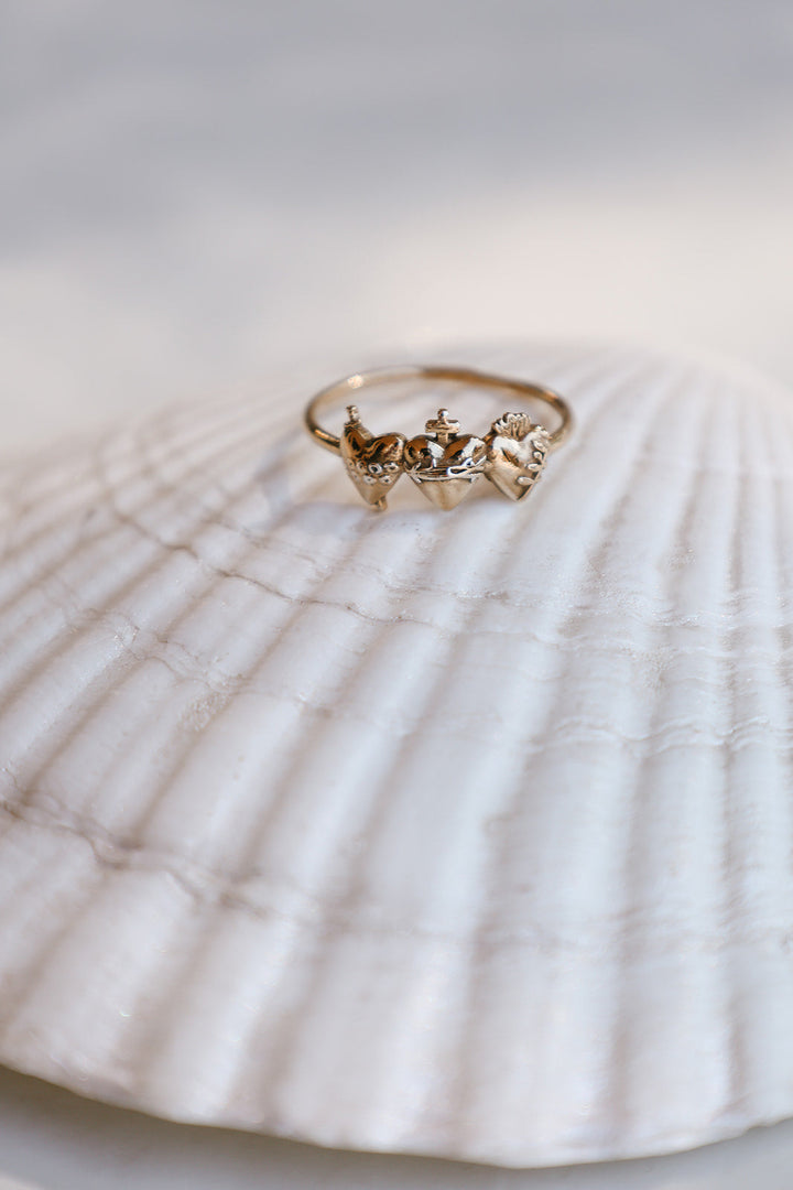 Sacred Hearts of the Holy Family Ring in Gold Vermeil