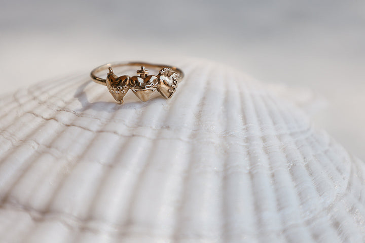 Sacred Hearts of the Holy Family Ring in Gold Vermeil