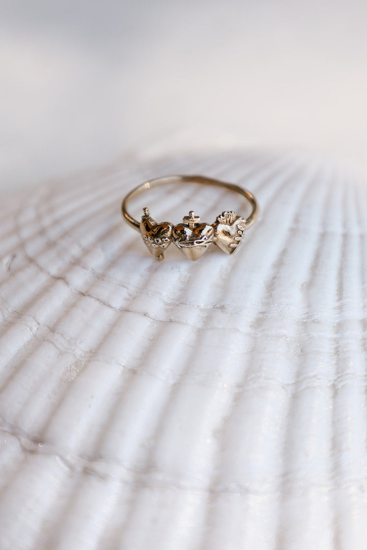 Sacred Hearts of the Holy Family Ring in Gold Vermeil