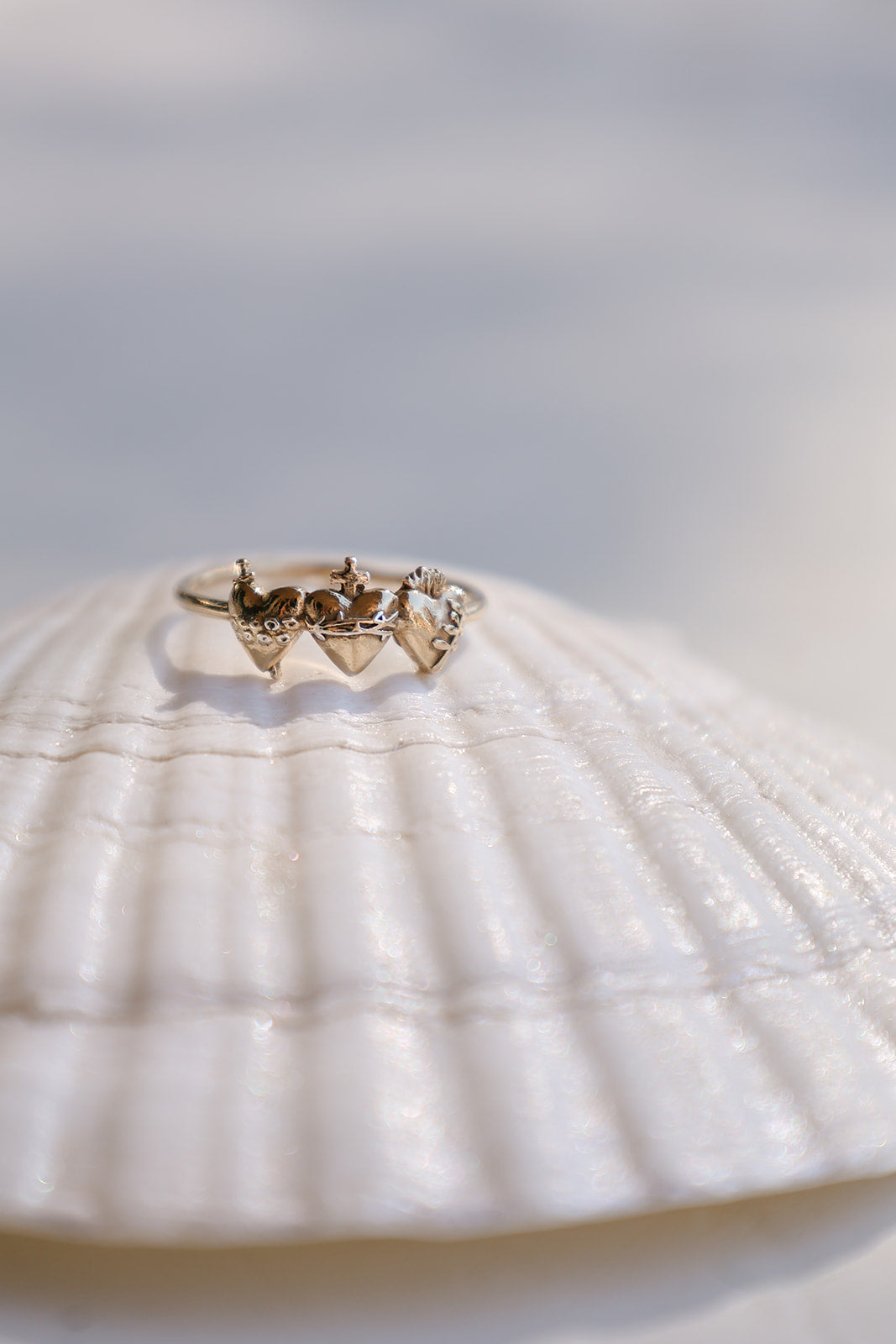 Sacred Hearts of the Holy Family Ring in Gold Vermeil