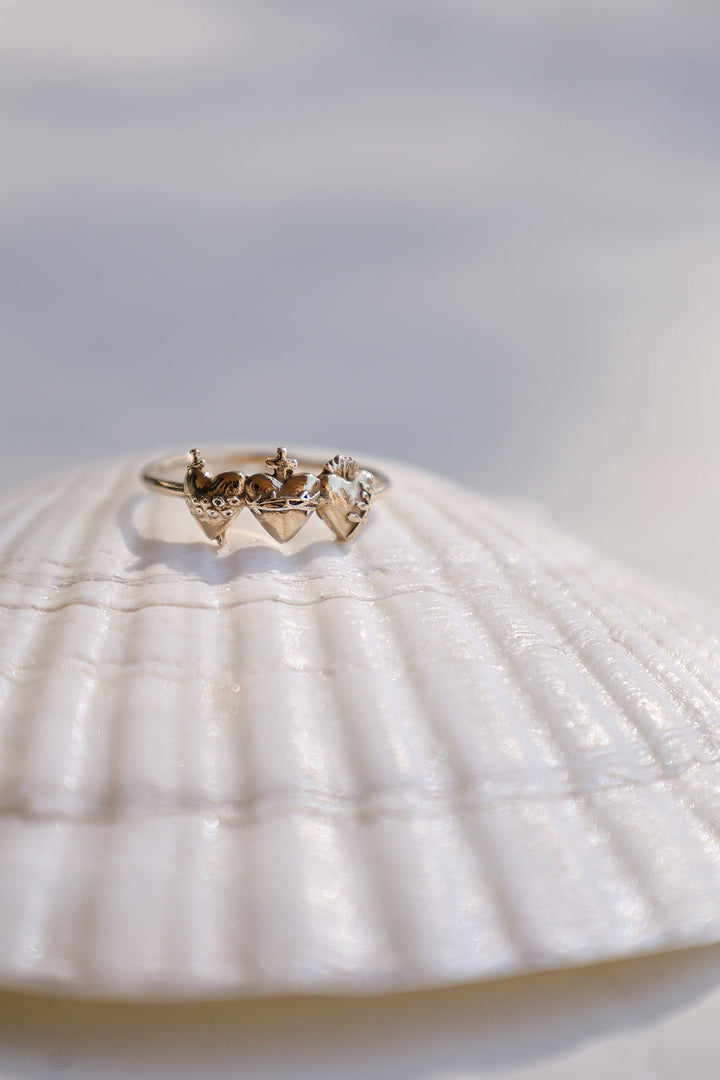 Sacred Hearts of the Holy Family Ring in Gold Vermeil