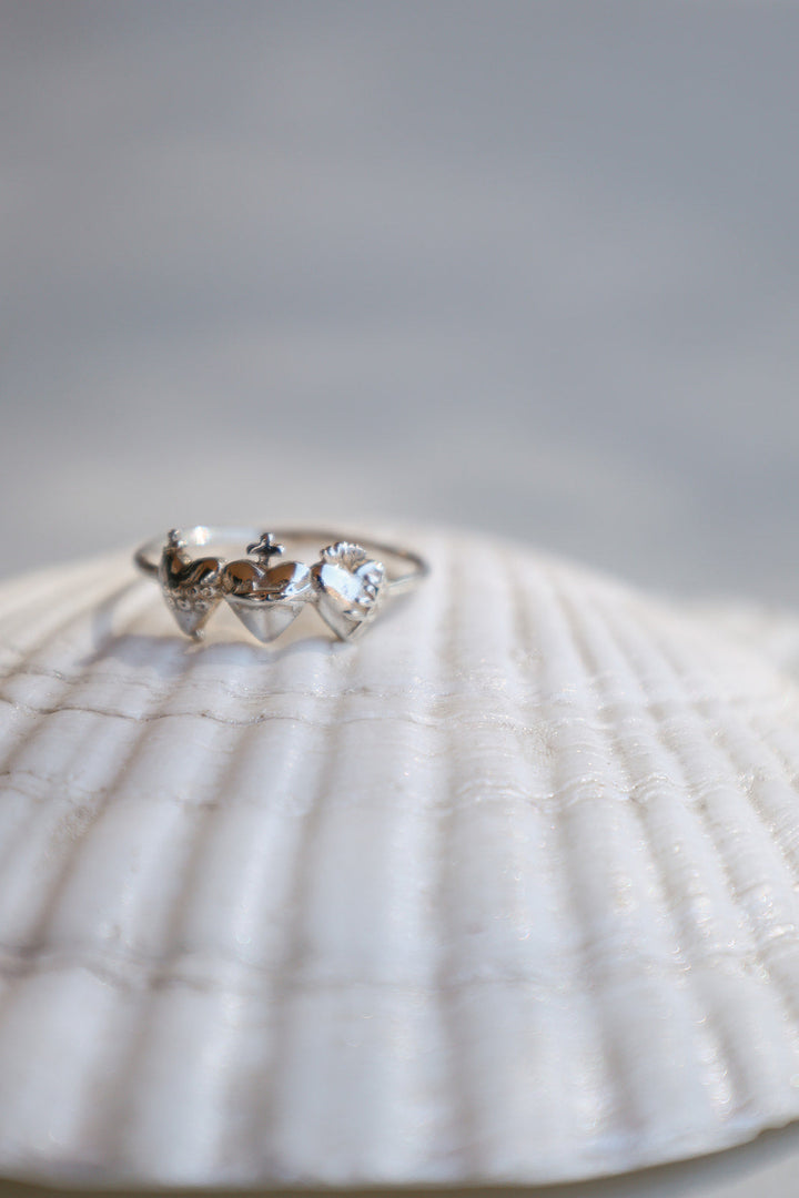 Sacred Hearts of the Holy Family Ring in Sterling Silver