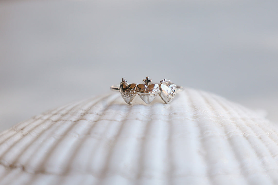 Sacred Hearts of the Holy Family Ring in Sterling Silver