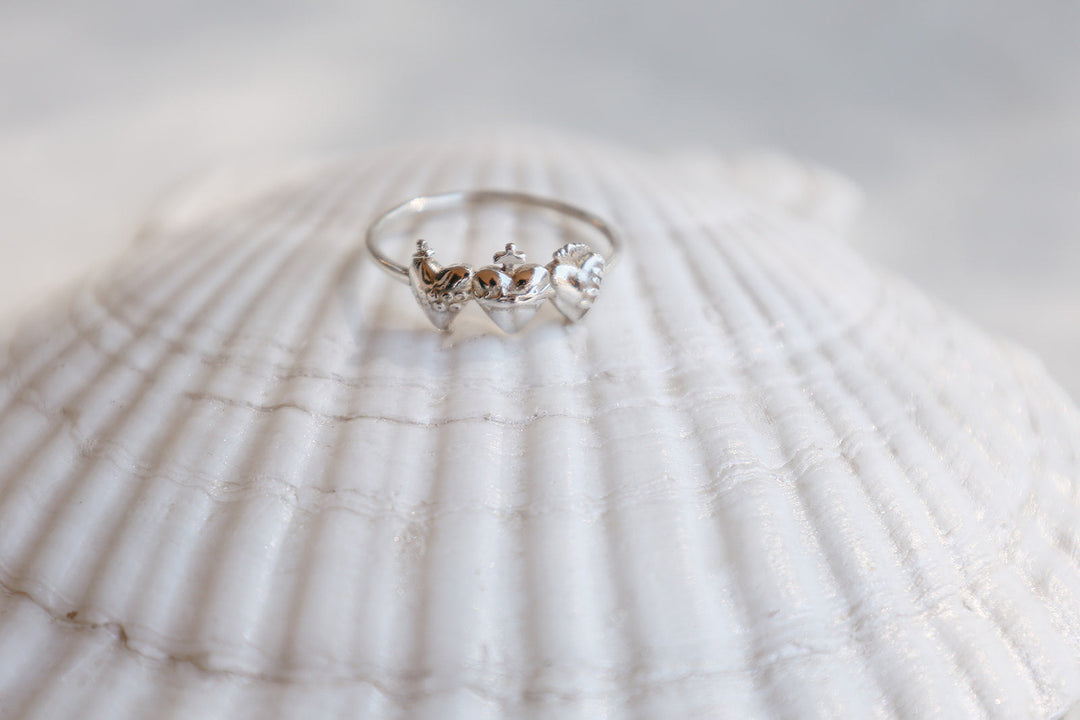 Sacred Hearts of the Holy Family Ring in Sterling Silver